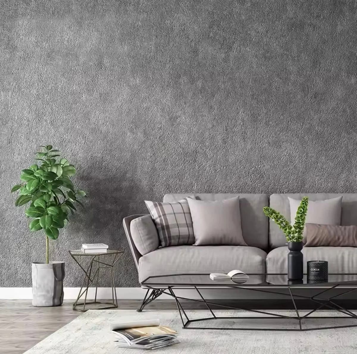 Grey Plain Textured Wallpaper