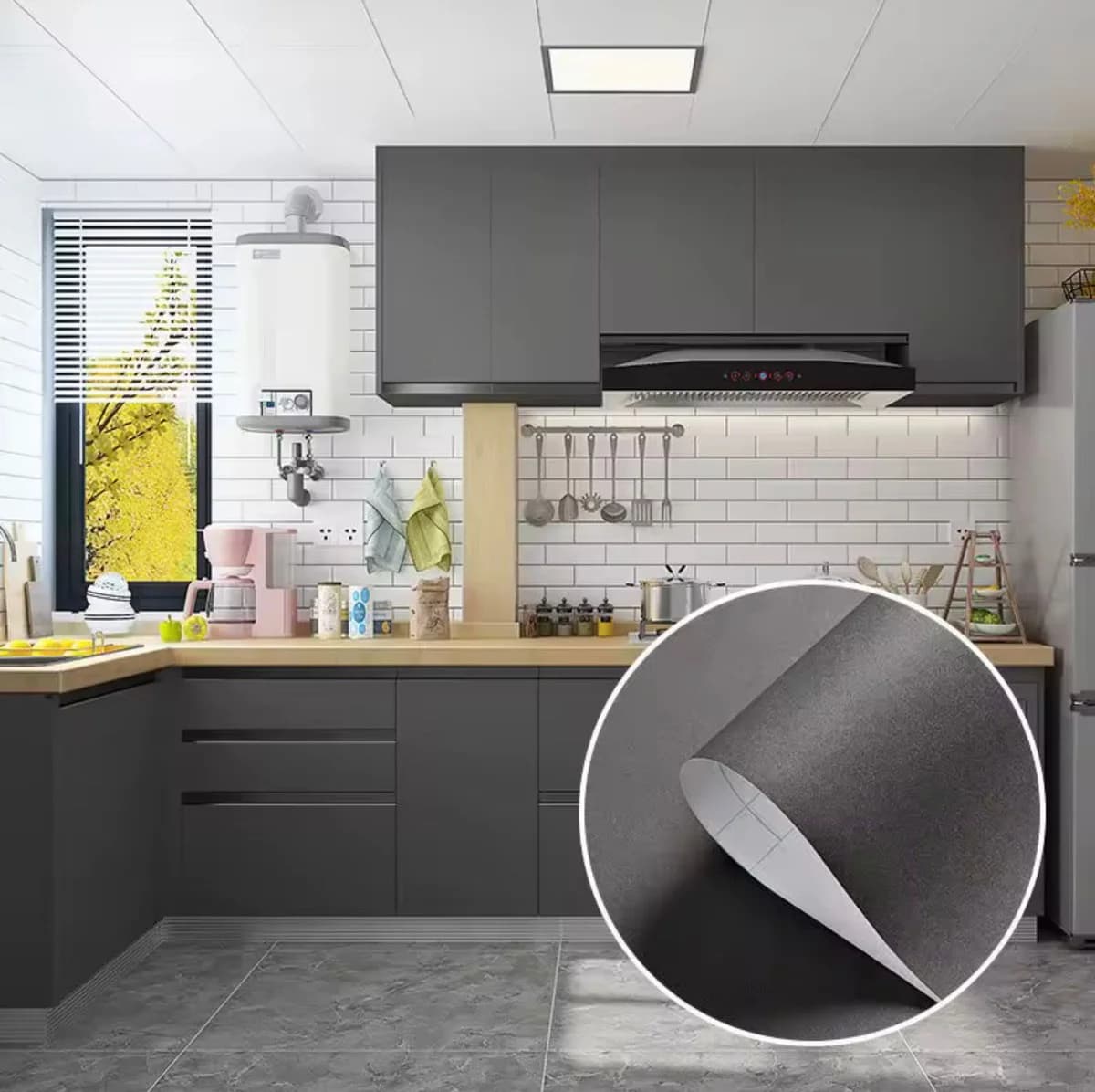 Deep Grey Kitchen Waterproof PVC wallpaper