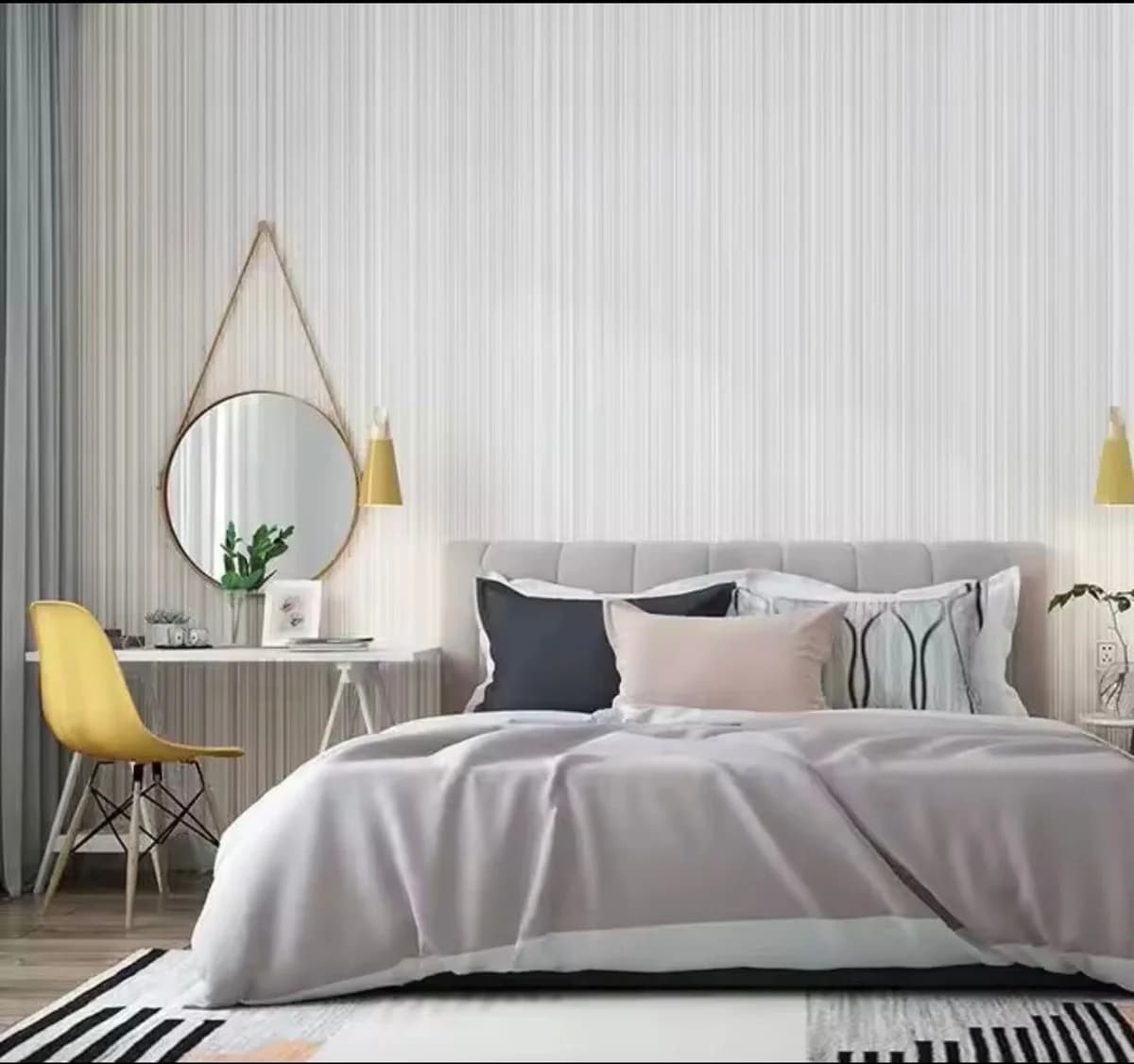 White Plain Striped Textured Wallpaper