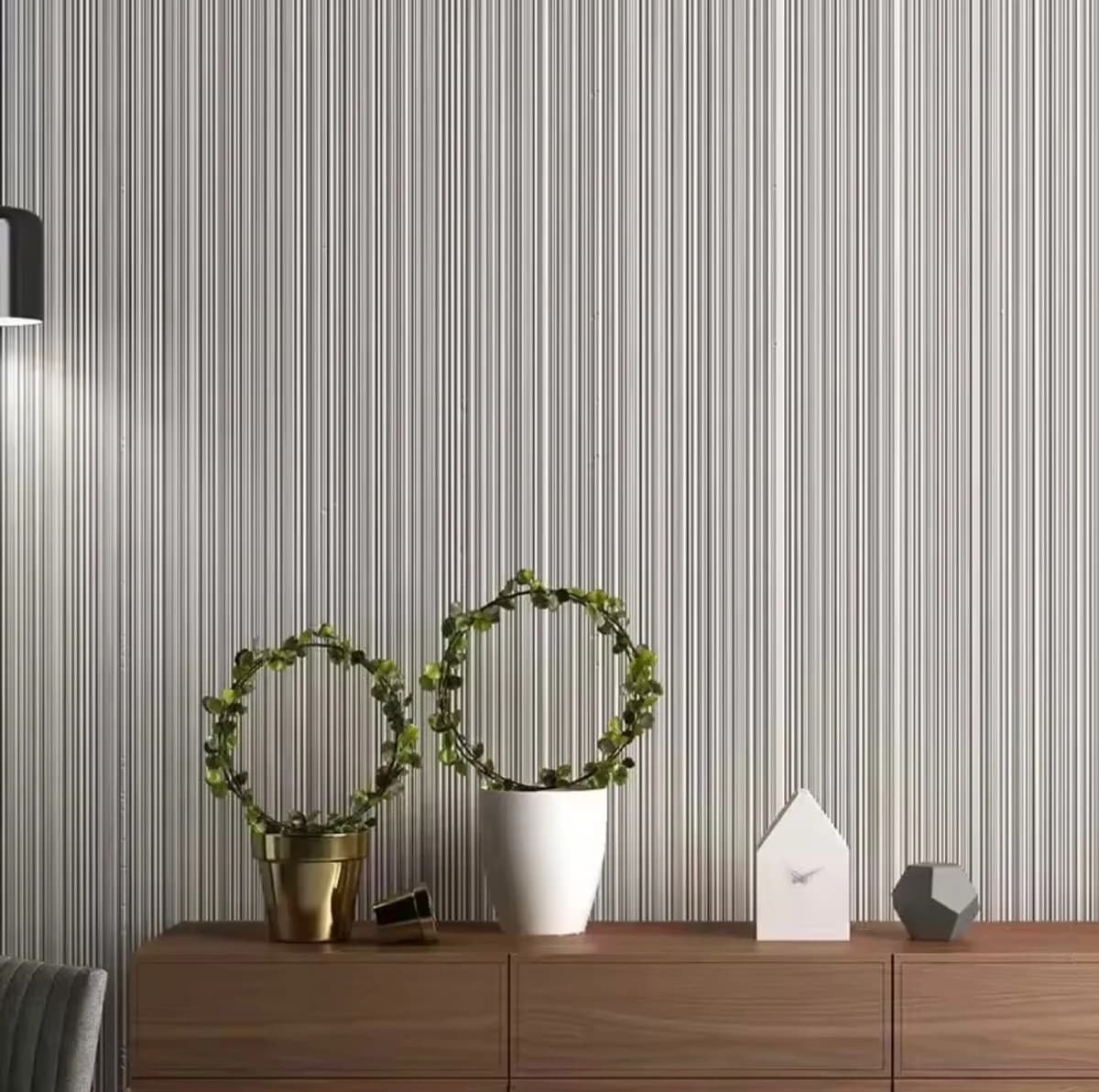 White Plain Striped Textured Wallpaper