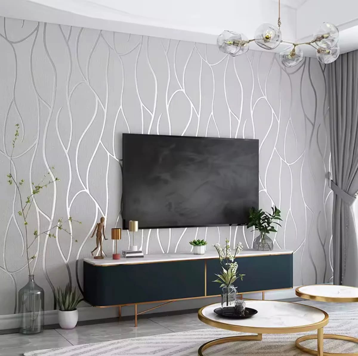 Silver Grey Modern Living Room wallpaper